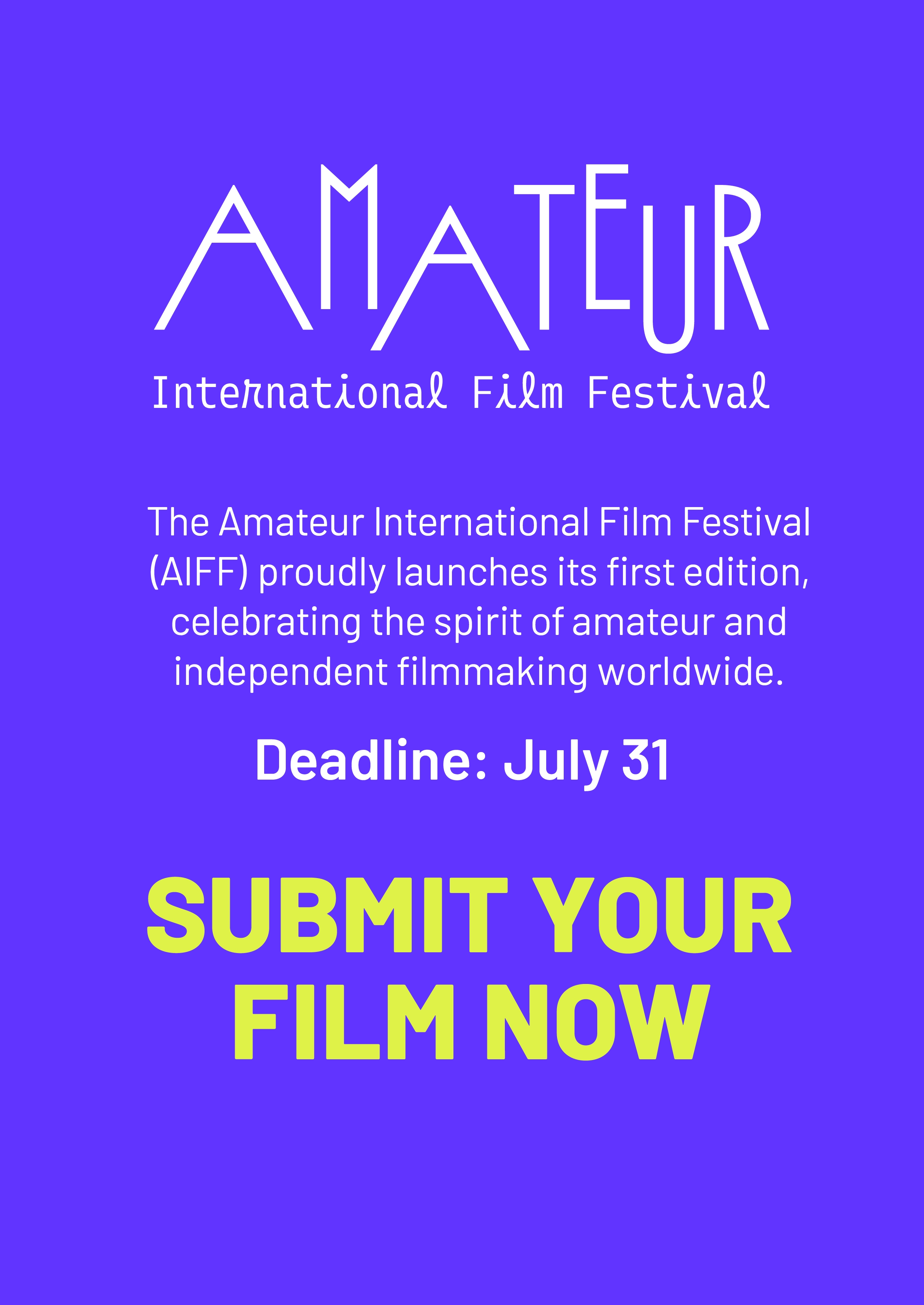 Promotional card of Amateur International Film Festival